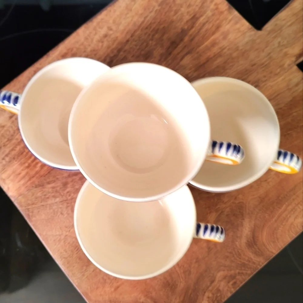HB QUIMPER VINTAGE COFFEE CUPS SET of FOUR CIRCA 1968-83.
